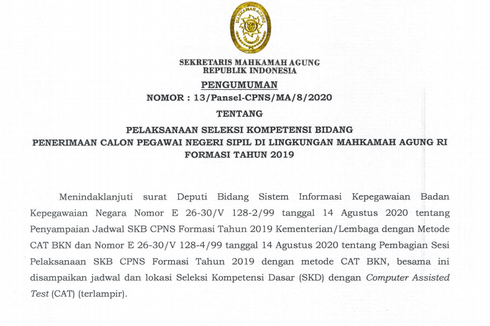 Jadwal Lengkap SKB CPNS 2019 Mahkamah Agung, Cek di Sini!