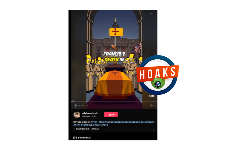 Hoaks, The Simpsons prediksi kematian Paus Fransiskus