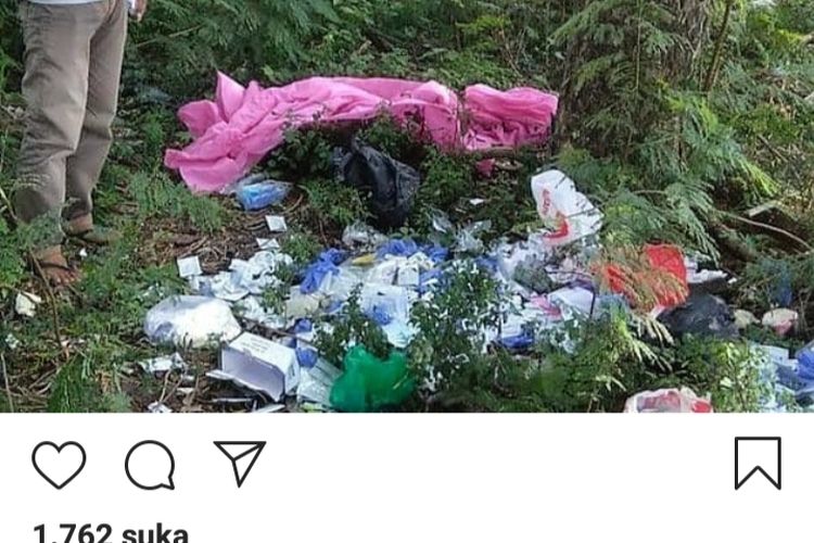 Potongan gambar postingan media sosial tentang limbah medis yang ditemukan di semak semak kawasan Kabupaten Bekasi