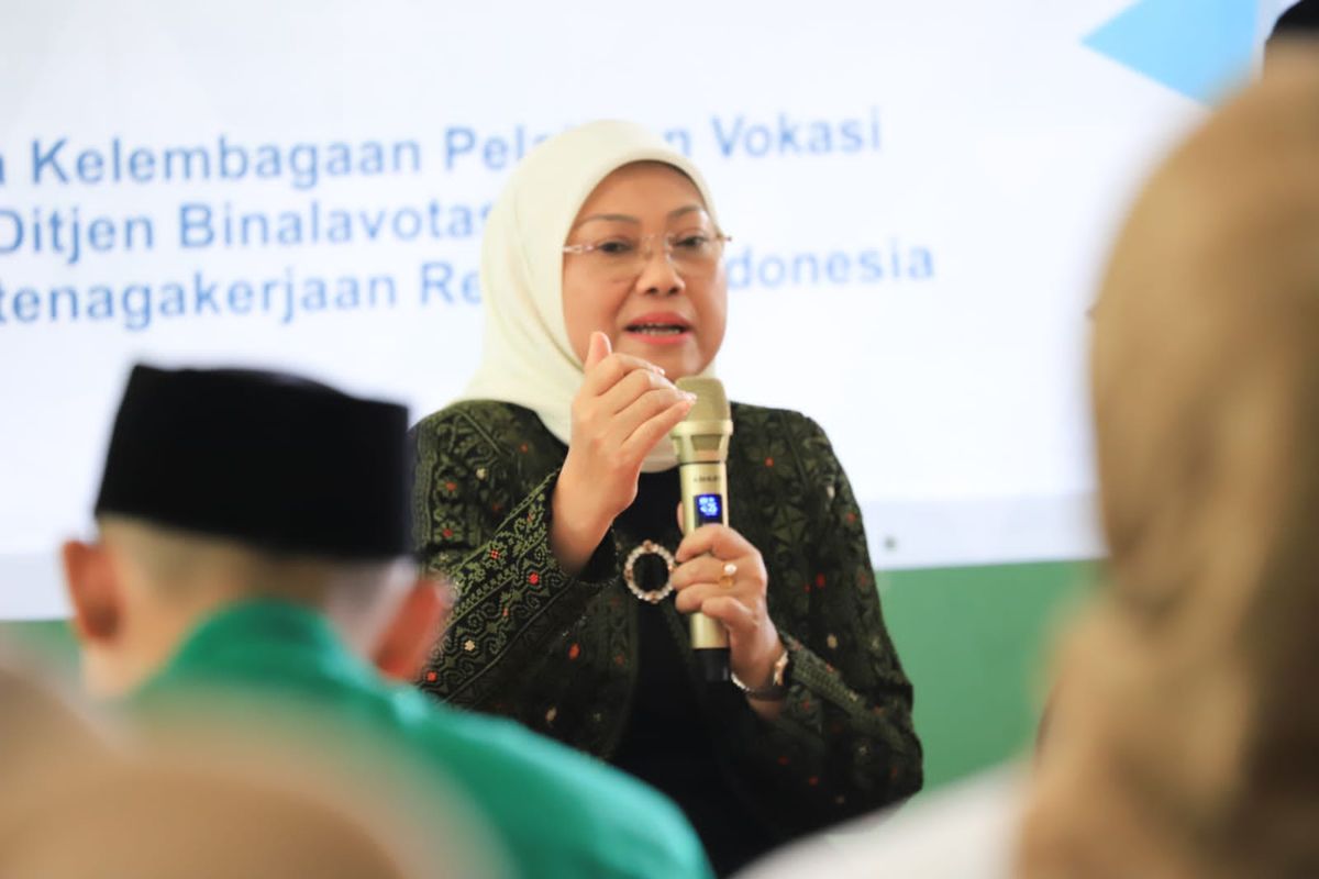 Menteri Ketenagakerjaan, Ida Fauziyah pada acara Sosialisasi Keberadaan BLK Komunitas di Jakarta pada Minggu (20/8/2023).