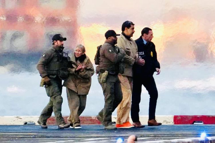 Otoritas penegak hukum mengeluarkan Presiden Venezuela Nicolas Maduro yang ditangkap, bersama istrinya, Cilia Flores, dari sebuah helikopter di New York pada 5 Januari 2026