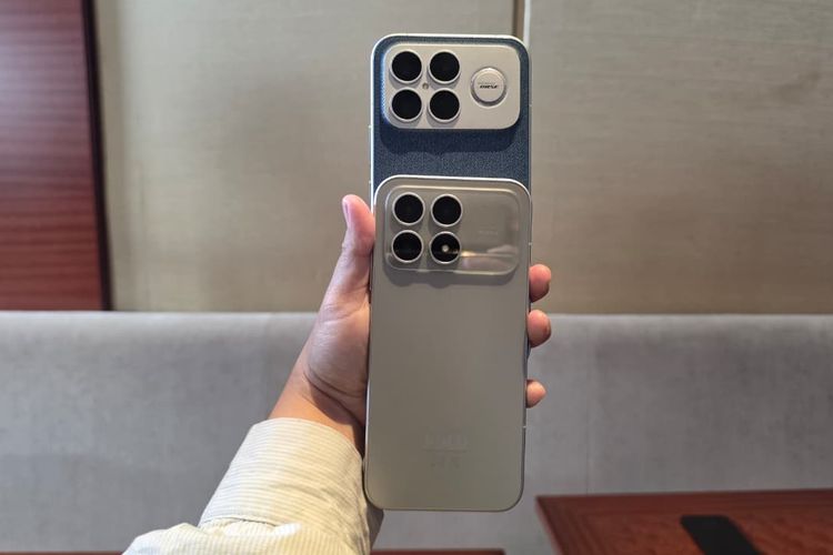 Perbedaan desain Poco F8 Ultra (atas) dan Poco F8 Pro (bawah).