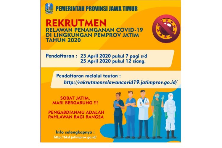 Rekrutmen Relawan Tenaga Kesehatan dan Non-Kesehatan Penanganan Covid-19 Pemprov Jawa Timur