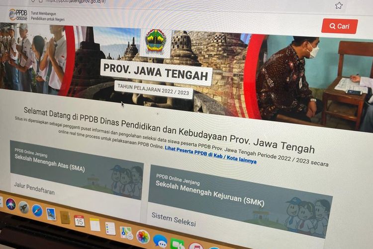 Halaman situs web untuk pendaftaran PPDB Jateng 2022