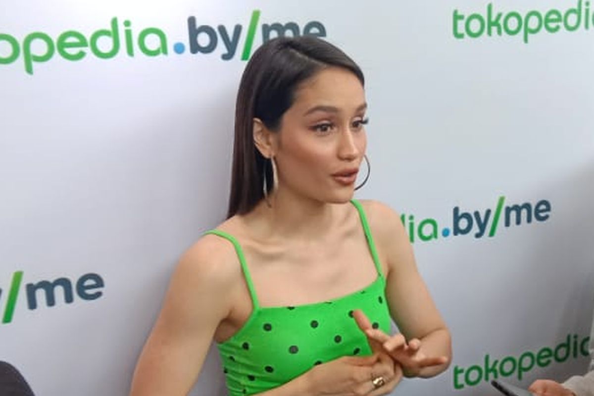 Cinta Laura dalam wawancara di Tokopedia Tower, Setiabudi, Jakarta Selatan, Senin (22/4/2019).