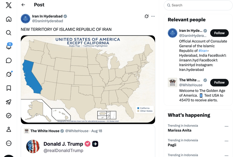 Iran Klaim California Wilayah Barunya, Balas Trump yang Sebut Hormuz Milik AS
