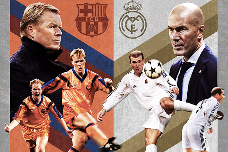 Potret Ronald Koeman dan Zinedine Zidane saat masih aktif bermain dan kini menjadi pelatih. 