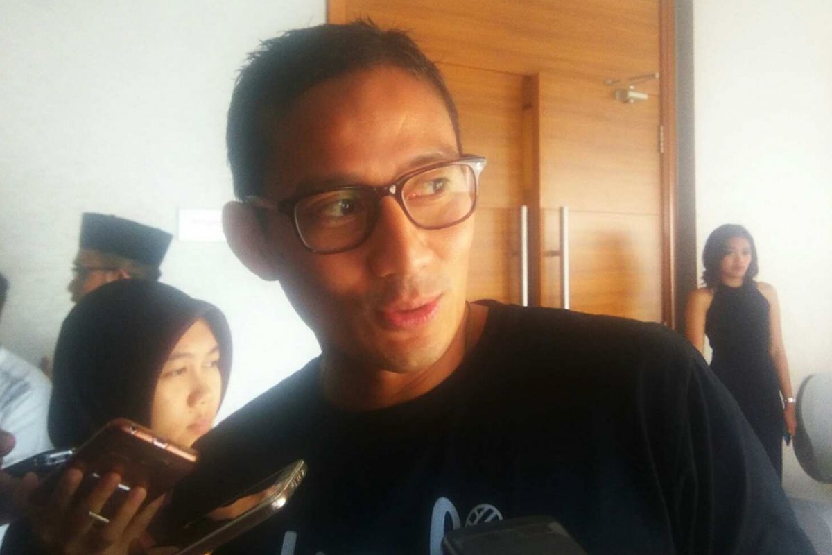 Wakil gubernur terpilih DKI Jakarta Sandiaga Uno di Hotel Aston Rasuna, Kuningan, Jakarta Selatan, Selasa (25/7/2017).