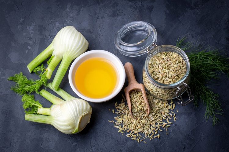 Fennel atau sayur adas dan biji adas. 