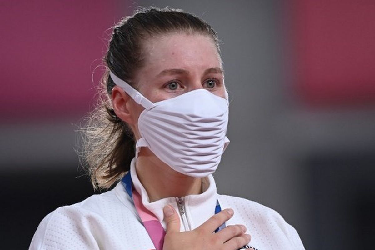 Pesepeda AS Jennifer Valente di Olimpiade Tokyo 2020 di Izu Velodrome, Jepang, on 8 Agustus 2021. (Photo by Peter PARKS / AFP)