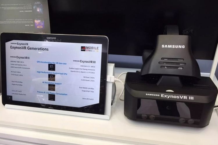 Headset Virtual Reality stand alone Samsung Exynos VR III, dalam foto yang dimuat dalam press release Visual Camp.