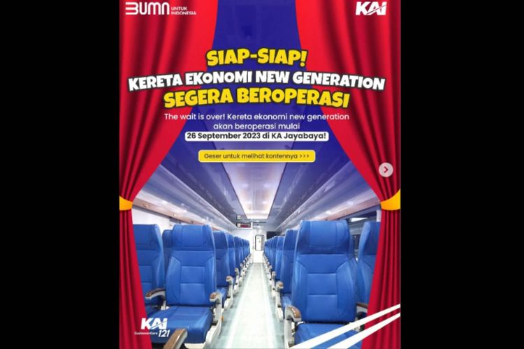 Tangkapan layar unggahan peluncuran Kereta Ekonomi New Generation.