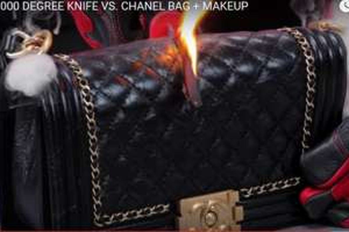 Aksi memotong tas Chanel Boy dengan pisau panas 1000 derajat