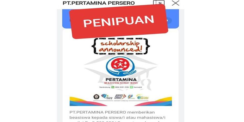 Pengumuman beasiswa bohong yang mengatasnamakan PT Pertamina