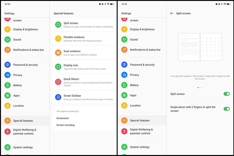 Cara mengaktifkan fitur Split Screen di Oppo Pad Air.