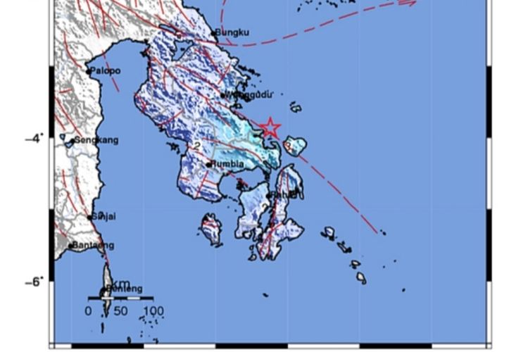 BMKG menyebutkan pusat gempa 4,9 SR berada di Kecamatan Soropia, Kabupaten Konawe, Sultra