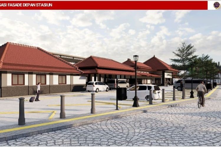 Visualisasi fasad depan Stasiun Klaten, Jawa Tengah setelah dilakukan proses beautifikasi.
