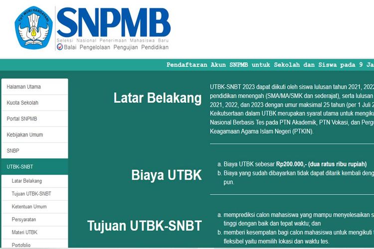 Tangkapan layar laman SNPMB BPPP, siswa gap year bisa mendaftar UTBK SNBT 2023.