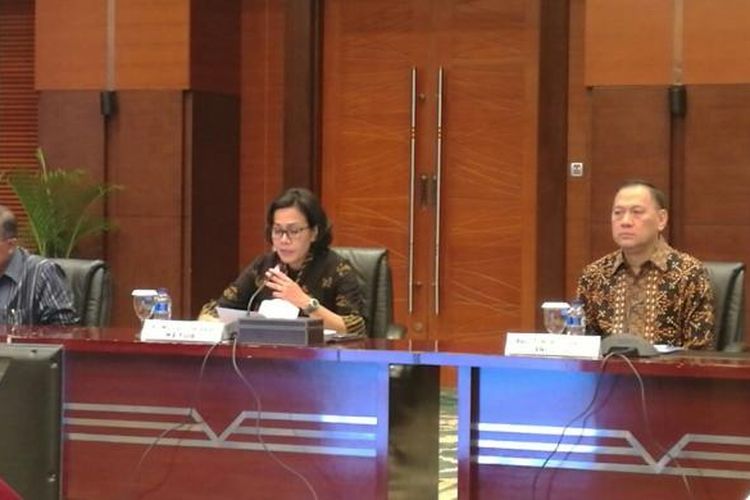 Ketua Pansel Dewan Komisioner OJK Sri Mulyani saat konferensi pers di Kantor Kementerian Keuangan, Jakarta, Rabu (8/2/2017)