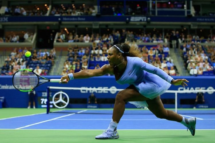Petenis putri asal Amerika Serikat, Serena Williams, saat berlaga pada babak semifinal menghadapi Anastasija Sevastova (Latvia) pada Jumat (78/2018).