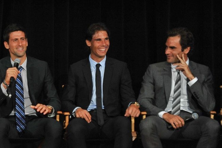 Anggota The Big Three, Novak Djokovic, Rafael Nadal, dan Roger Federer menghadiri Perayaan Warisan ATP di The Waldorf Astoria pada 23 Agustus 2013 di New York City.