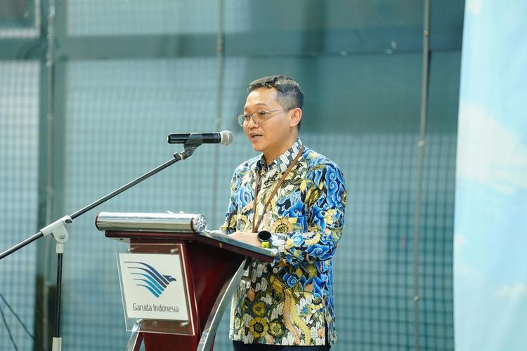 Deputi Bidang Koordinasi Pengelolaan dan Pengembangan Usaha BUMN Kemenko Bidang Perekonomian Ferry Irawan dalam acara Pelepasan Ekspor Bumbu Pasta dan Makanan RTE: Sinergi BUMN dalam Mendukung Ekosistem Logistik Haji 2026 di Tangerang, Banten, Kamis (2/4/2026).