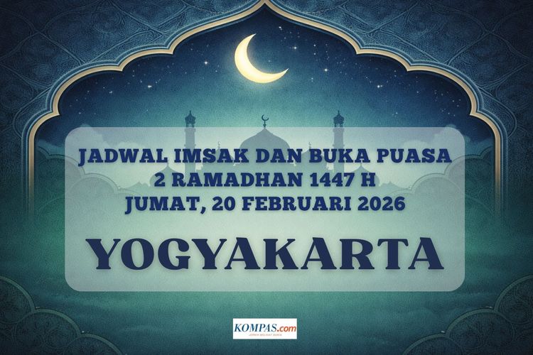 Jadwal imsak dan buka puasa Kota Yogyakarta Hari Ini, 20 Februari 2026 atau 2 Ramadhan 1447 H.