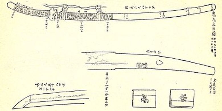 Ilustrasi senjata keramat Jepang kuno Onimaru Kunitsuna salah satu Tenka Goken. [Via Wikipedia.org]