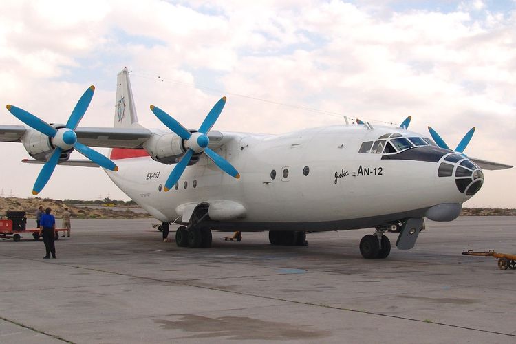 Pesawat kargo Antonov-12 yang dioperasikan oleh British Gulf International Airlines.