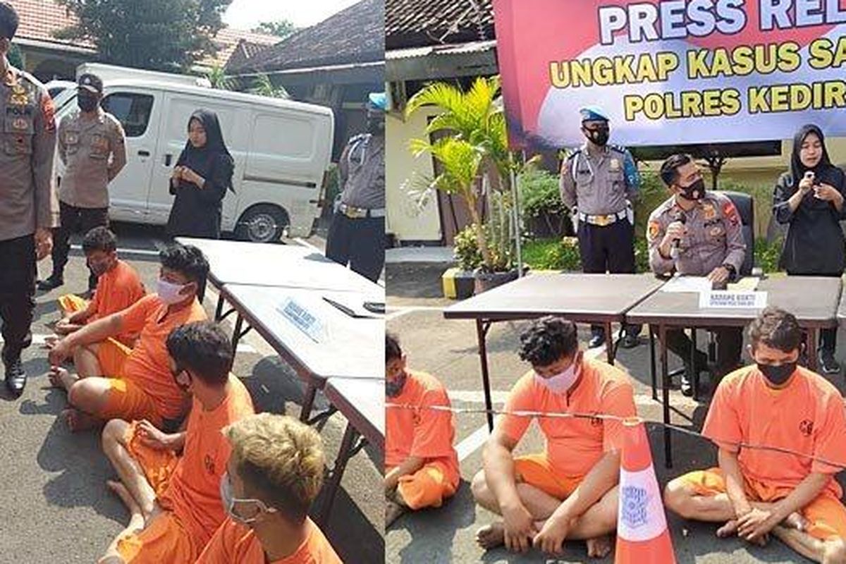 Empat penagih utang (debt collector) koperasi diamankan di Mapolres Kediri Kota karena menabrak dan mengeroyok debitur yang ditagihnya, Rabu (12/5/2021). 
