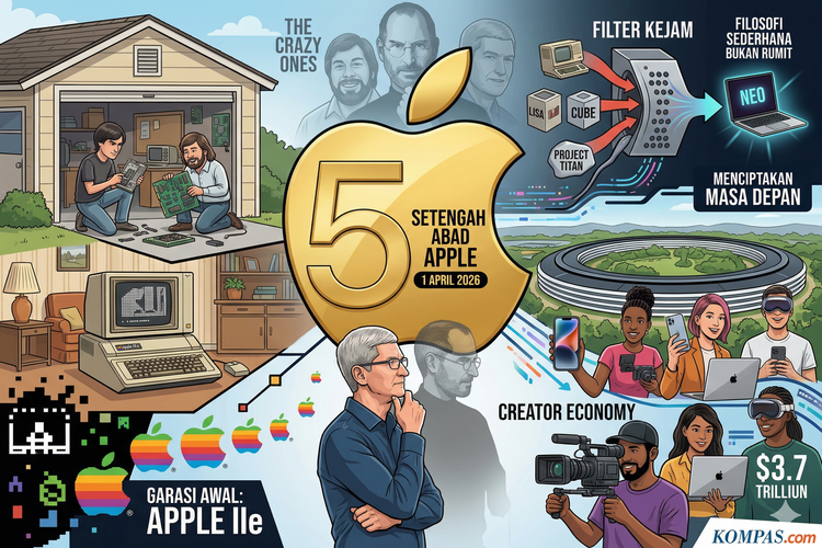 Ilustrasi 50 tahun Apple.