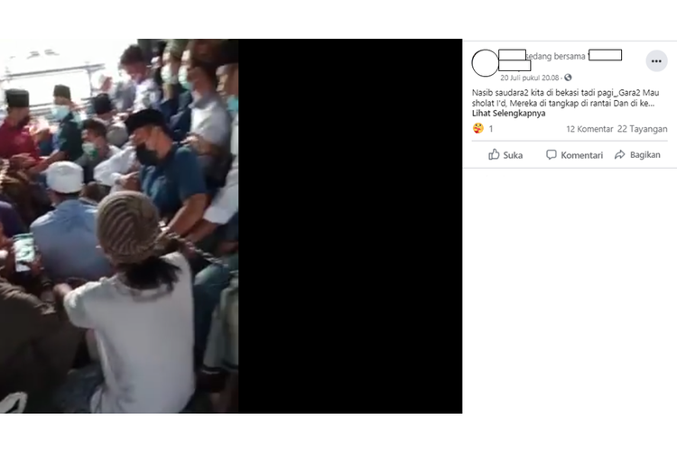 Tangkapan layar video diklaim warga Bekasi, Jawa Barat ditangkap dan diborgol karena ingin menjalankan shalat Idul Adha.