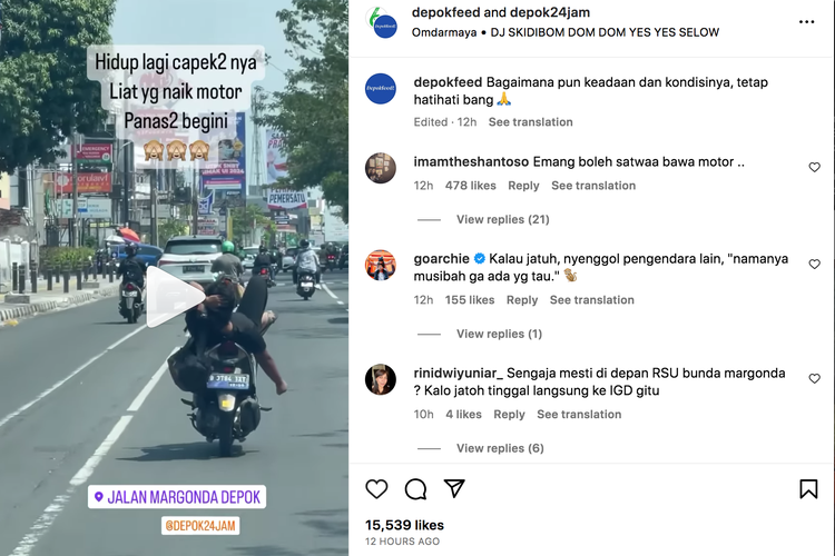 Aksi freestyle pengendara motor di Jalan Margonda Depok