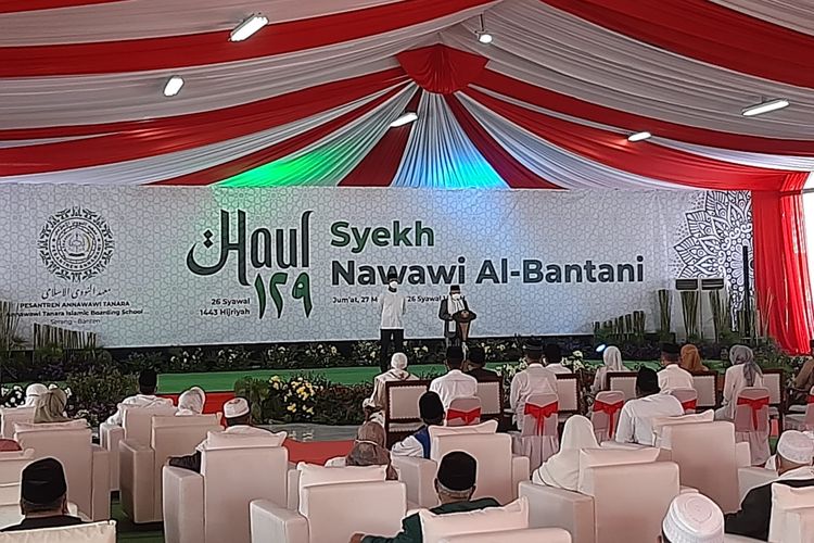 Wakil Presiden KH Maruf Amin menghadiri Haul ke 129 Syekh Nawawi Al Bantani di Tanara, Kabupaten Serang, Banten, Jumat (27/5/2022)