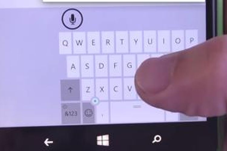Tampilan keyboard virtual Windows 10 untuk smartphone