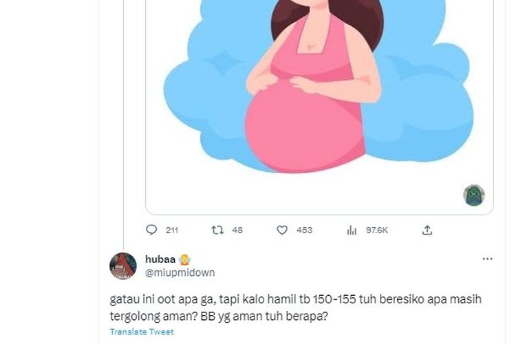 Sebuah twit yang mempertanyakan tentang risiko melahirkan untuk wanita dengan TB 150 cm.