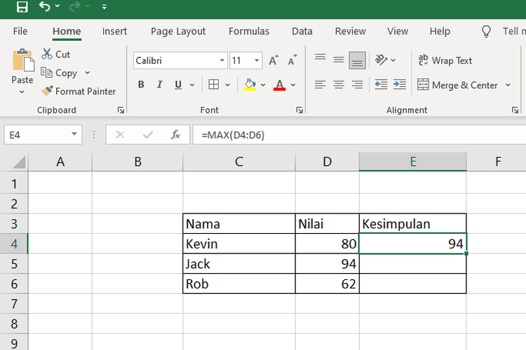 Cara menggunakan rumus MAX di Microsoft Excel.