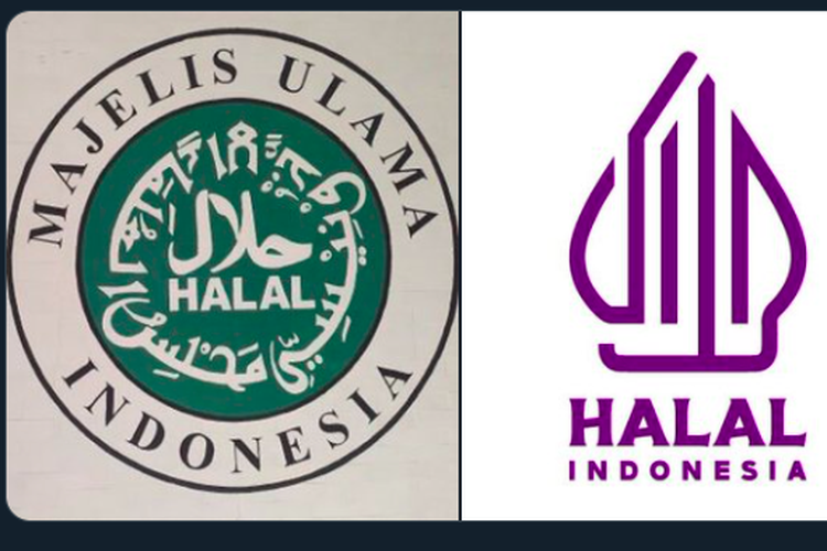 Logo halal yang sebelumnya dari MUI (kiri) dan logo halal yang baru dirilis Kemenag RI (kanan). logo halal, MUI adalah ormas Islam. 