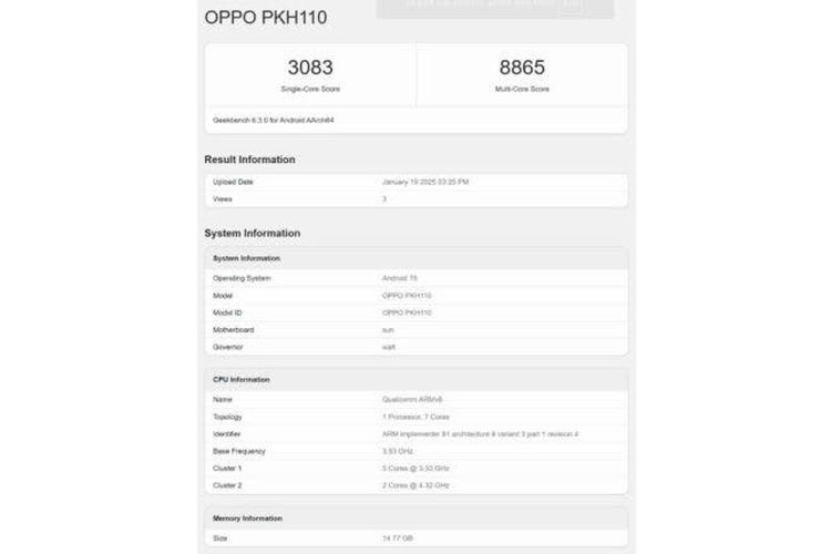 Ilustrasi performa Oppo Find N5 di Geekbench.