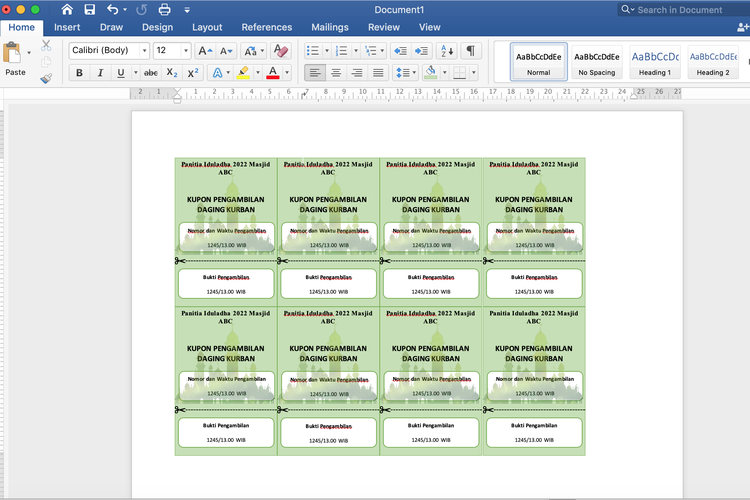 Ilustrasi cara membuat kupon Iduladha di Word dengan Shapes