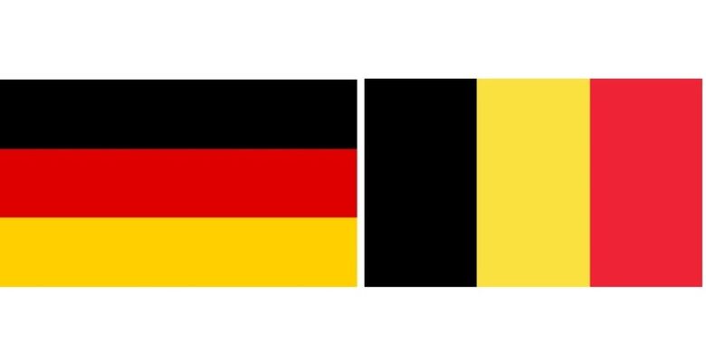 Bendera Jerman (kiri) dan Belgia (kanan).