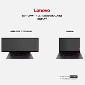 Ilustrasi laptop Lenovo dengan layar ultrawide yang bisa digulung
