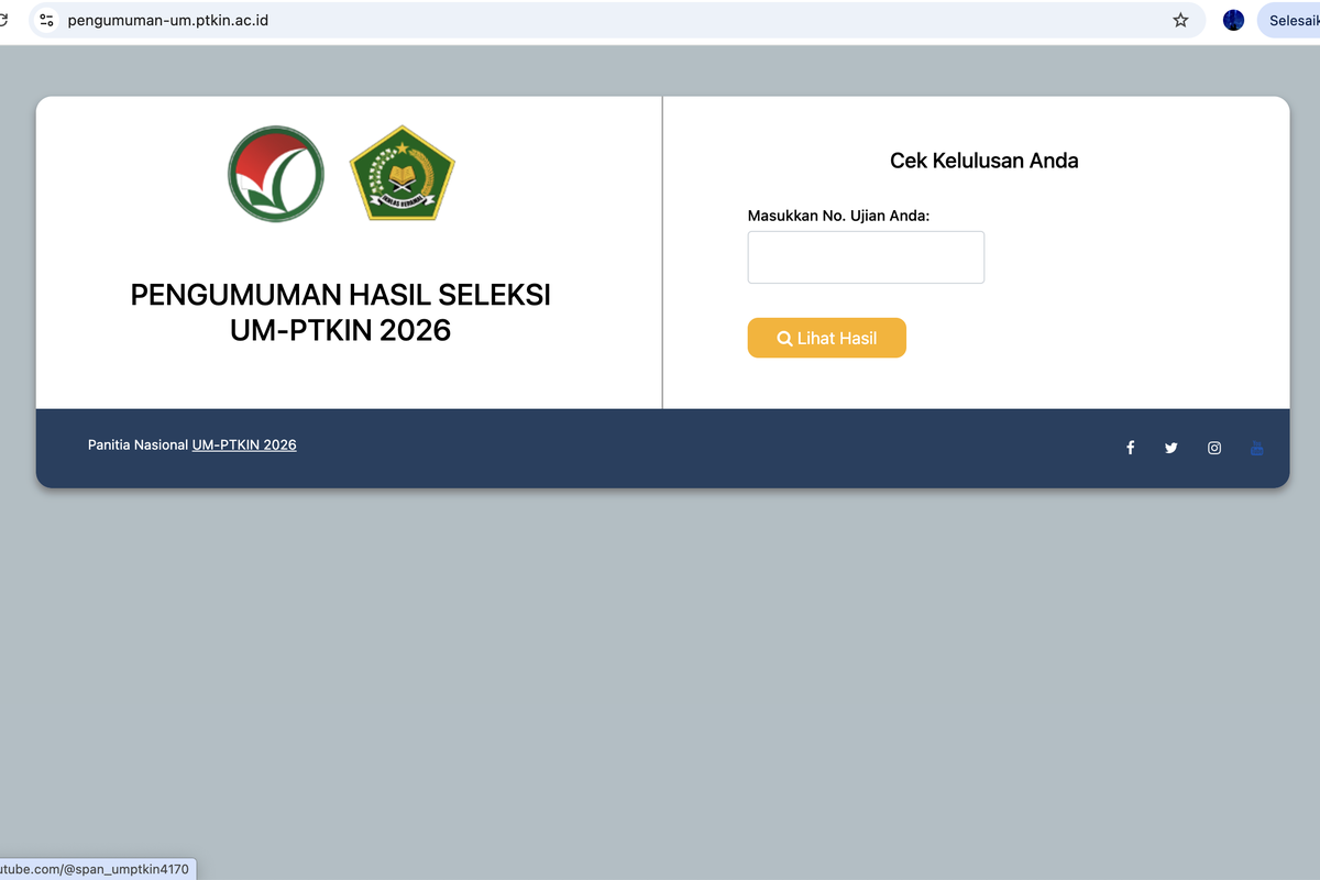 Pengumuman UMPTKIN 2026 Sudah Keluar, Ini Link Resmi dan Cara Cek Hasilnya