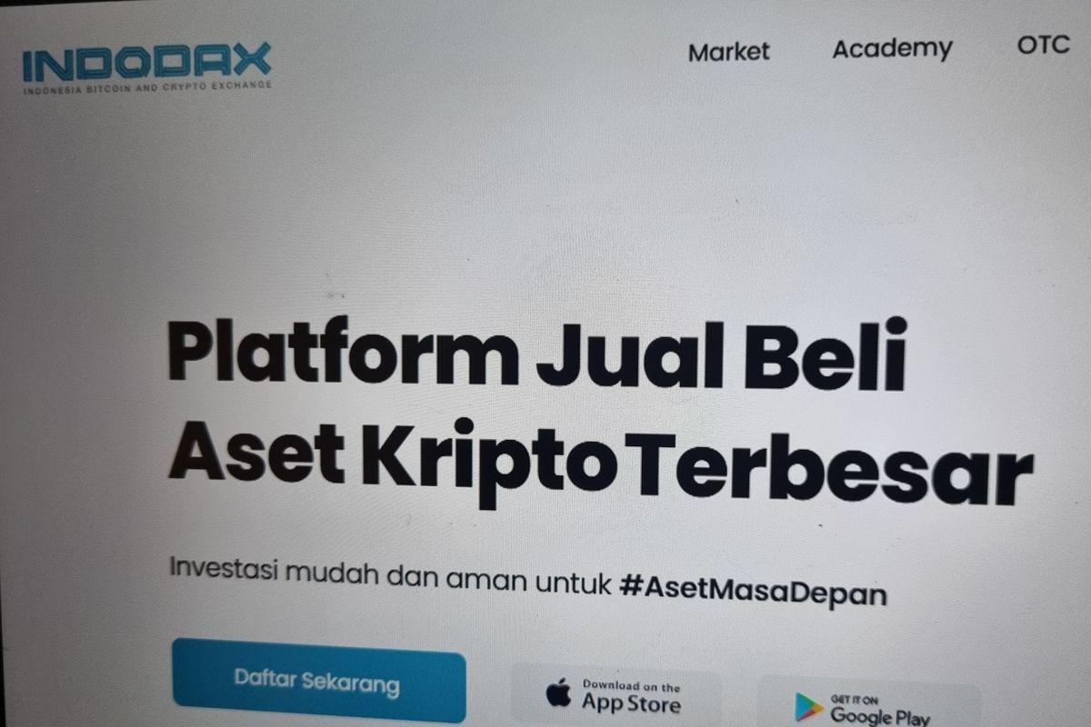 Tampilan halaman muka platform jual beli aset kripto Indodax.