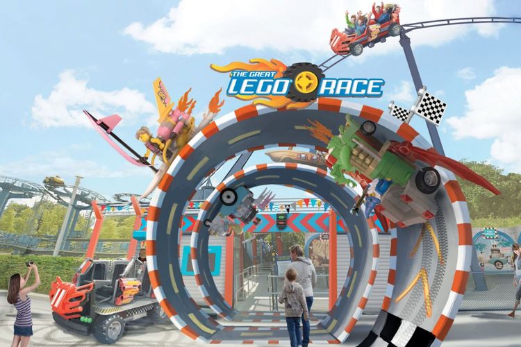 Kesan yang ditampilkan di pintu masuk The Great LEGO Race di LEGOLAND® Malaysia Resort.