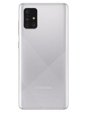 Samsung Galaxy A71 varian Haze Crush Silver tampak belakang.