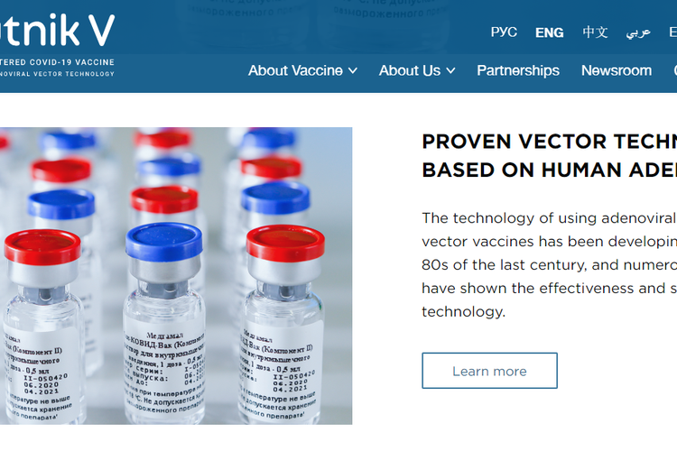 Tangkapan layar laman Sputnikvaccine.com pada Rabu (12/8/2020).
