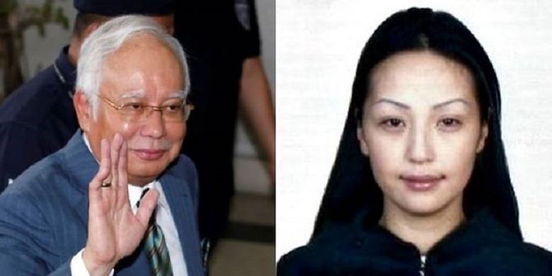 Foto kiri mantan Perdana Menteri Malaysia Najib Razak. Sedangkan foto kanan adalah model Mongolia Altantuya Shaariibuu yang dibunuh dengan cara ditembak mati dan jenazahnya diledakkan dengan C-4 pada 2006 silam. Najib disebut memerintahkan pembunuhan tersebut melalui kesaksian salah seorang terdakwa.