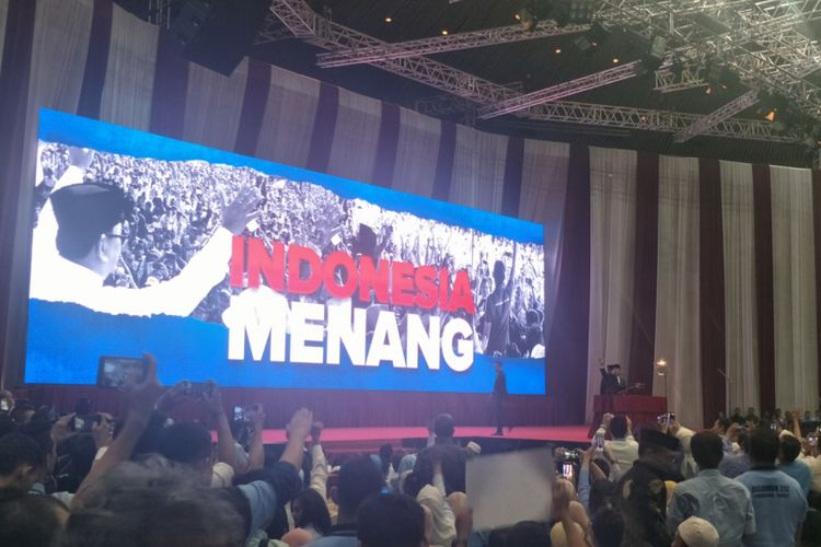 Calon presiden nomor urut 02 Prabowo Subianto saat menyampaikan pidato kebangsaan di Jakarta Convention Center (JCC), Senayan, Jakarta, Senin (14/1/2019).