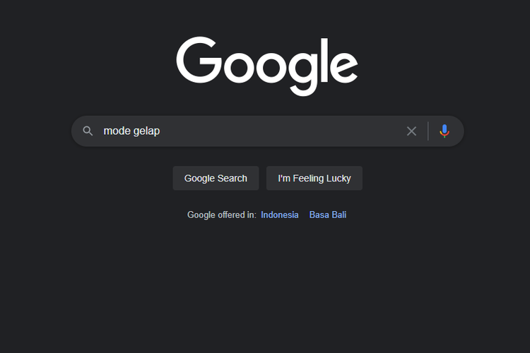 Mode gelap di Google Search versi desktop.